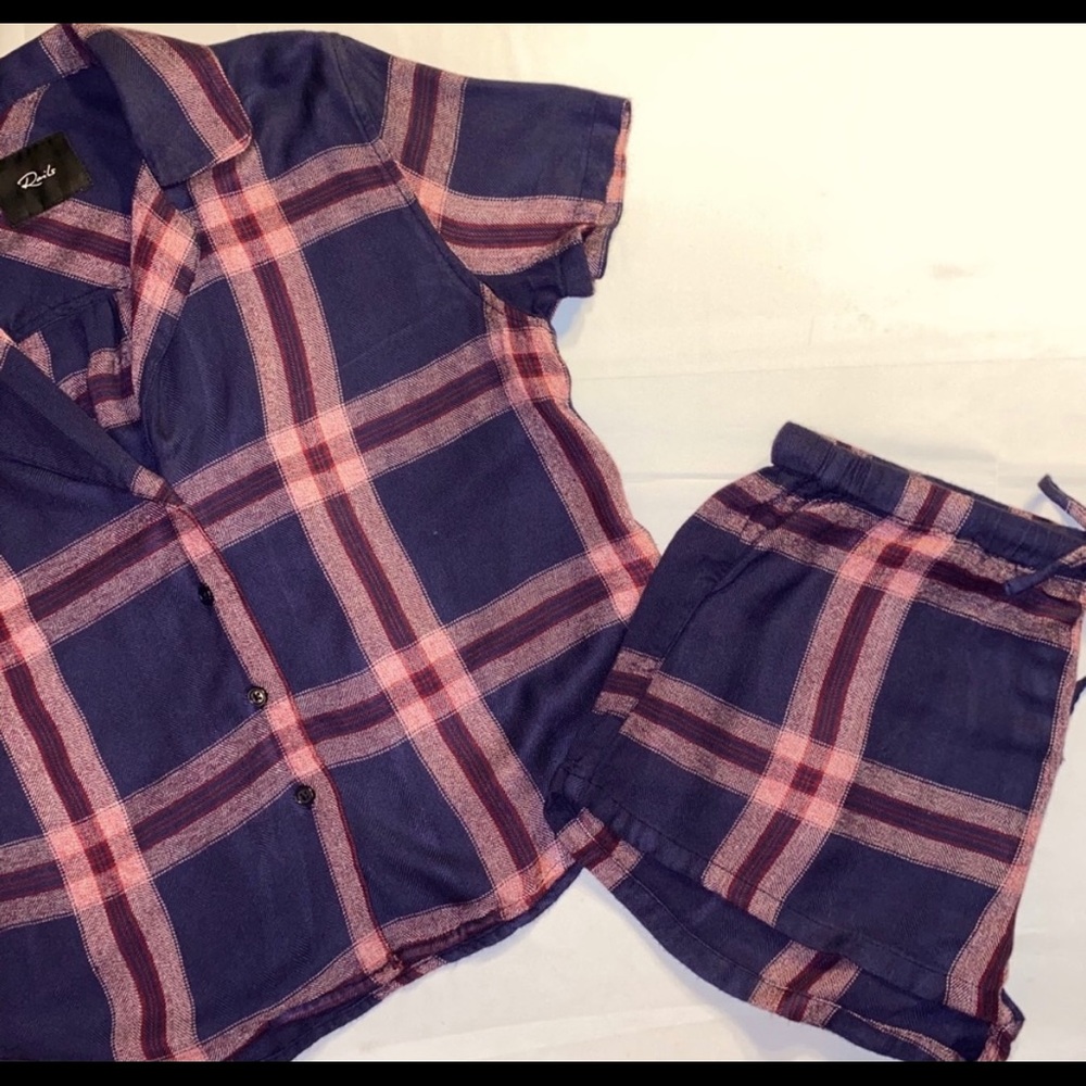 RAILS PAJAMA SHORT SET FLANNEL PLAID PURPLE PNK XS